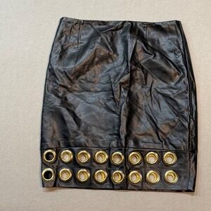 I.N.C. Black Faux Leather Biker Skirt Gothic Rock Band Mob Wife Grommets Women 0